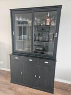 Zwarte Vitrinekast met Glasdeuren, Huis en Inrichting, Ophalen, 100 tot 150 cm, Glas, 150 tot 200 cm