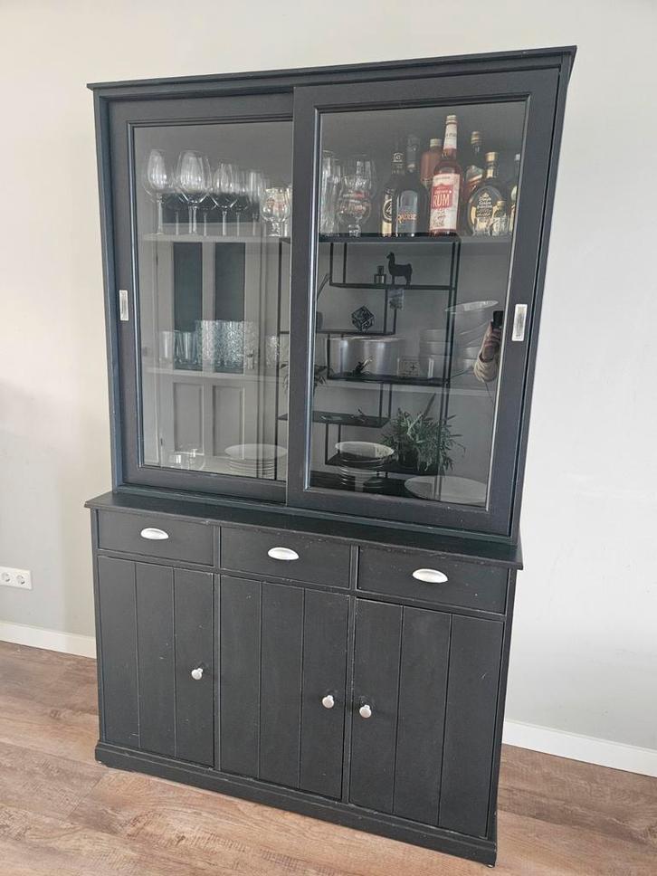 Zwarte Vitrinekast met Glasdeuren, Huis en Inrichting, Kasten | Buffetkasten, Zo goed als nieuw, 150 tot 200 cm, 100 tot 150 cm