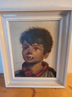 Schilderij olie op doek jongen met sigaret peuk, Minder dan 50 cm, Oorspronkelijke maker, Ophalen of Verzenden, Zo goed als nieuw