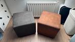 Poef/hocker 1 bruin en 1 grijs, Huis en Inrichting, Ophalen, Minder dan 50 cm, Vierkant, Minder dan 50 cm
