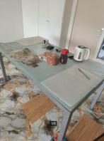 Metalen Eettafel met glazen plaat, Huis en Inrichting, Tafels | Eettafels, Ophalen, 50 tot 100 cm, Vijf personen of meer, 150 tot 200 cm