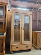 Prachtige antieke grenen linnenkast /kledingkast / halkast, Huis en Inrichting, Ophalen, 100 tot 150 cm, Glas, Zo goed als nieuw