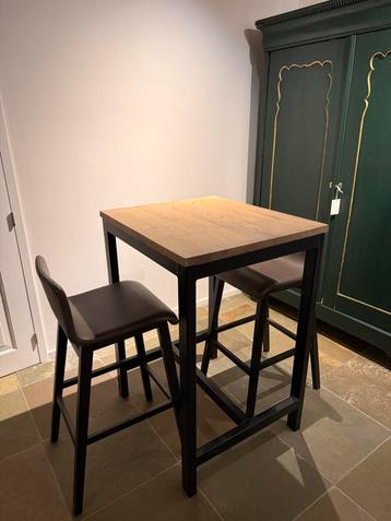Bar / Sta Tafel met Stoelen Leer Hout Industrieel beschikbaar voor biedingen