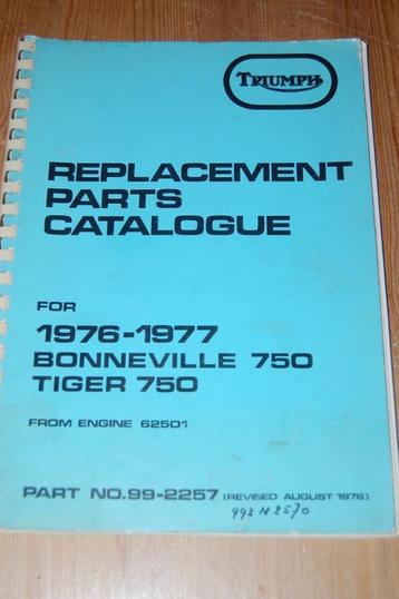 Triumph Bonneville 750 en Tiger 750 onderdelenboek 1976 beschikbaar voor biedingen