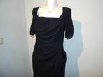 Hunza chique jurk vierkante hals draperie look mooi M, Maat 38/40 (M), Verzenden, Zwart, Zo goed als nieuw