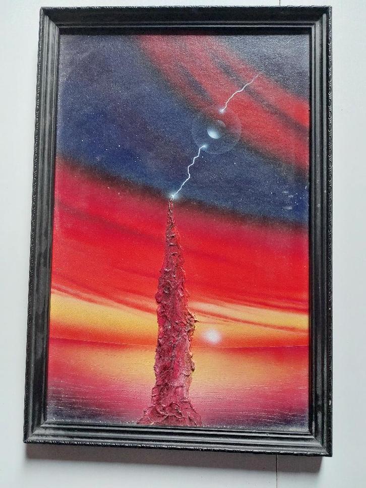 Schilderij met reliëf Pyromania, Antiek en Kunst, Kunst | Schilderijen | Abstract, Ophalen of Verzenden