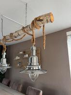 Lamp industrieel berkenhout en staal, Huis en Inrichting, Lampen | Hanglampen, Ophalen, Gebruikt, 75 cm of meer