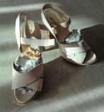 Ab Donkers ecru leren sandalen, hoge hak, maat 39, Ab Donkers, Verzenden, Beige, Zo goed als nieuw
