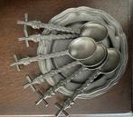 6 tinnen lepels met bordje, Ophalen of Verzenden