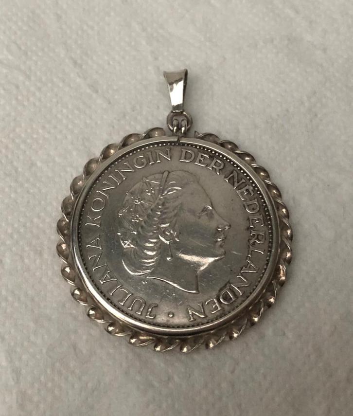 Zilveren Munthanger - Rijksdaalder Juliana 1959, Sieraden, Tassen en Uiterlijk, Kettinghangers, Gebruikt, Zilver, Zilver, Overige voorstellingen
