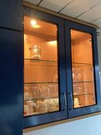 Schmidt vitrinekastje blauw met beuken 90 x 86 x 37, Huis en Inrichting, Keuken | Complete keukens, Blauw, Ophalen of Verzenden