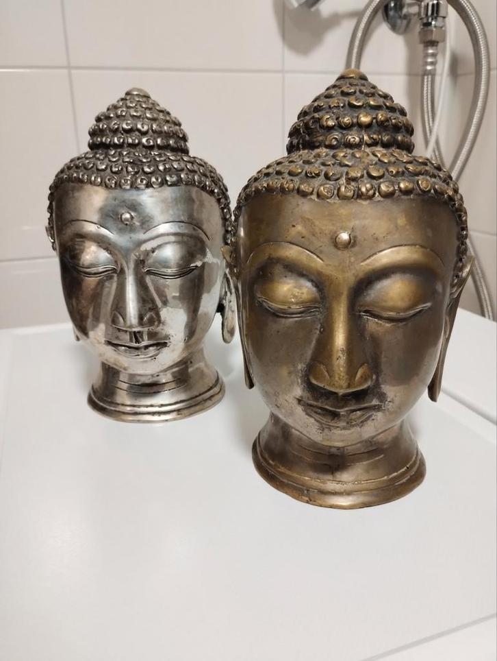 Oude bronzen buddha hoofden, Antiek en Kunst, Antiek | Koper en Brons, Ophalen of Verzenden