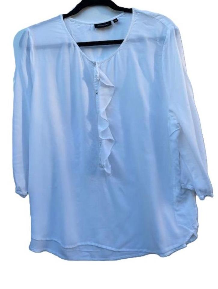 ZGAN Witteveen witte tuniek met ronde hals en froezel, mt 44, Kleding | Dames, Blouses en Tunieken, Zo goed als nieuw, Maat 42/44 (L)