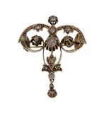Art Nouveau antieke 14k gouden broche 15 diamanten dames, Sieraden, Tassen en Uiterlijk, Antieke sieraden, Ophalen of Verzenden