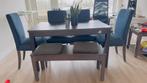 Modern 6-Seater Dining Table Set with Bench – Dark Wood, Ophalen, 50 tot 100 cm, Zo goed als nieuw, Vijf personen of meer
