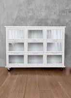 Vintage metalen vitrinekast met 9 glazen klapdeurtjes, Ophalen, Gebruikt, 100 tot 150 cm, 100 tot 150 cm