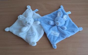 2x Knuffeldoekje Knuffel van V.I.B. VIB Wit en Blauw Konijn beschikbaar voor biedingen