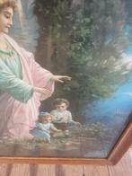 Zeer oude grote lijst met glas en prent beschermengel, Antiek en Kunst, Ophalen of Verzenden
