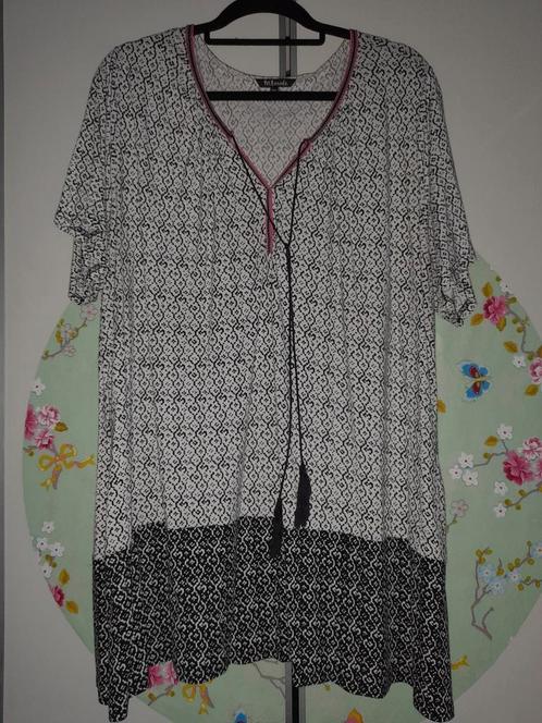 Zwart Wit Shirt Tuniek met roze bies 3XL 56 58, Kleding | Dames, Grote Maten, Zo goed als nieuw, Blouse of Tuniek, Zwart, Ophalen of Verzenden