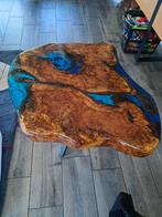 Unieke salontafel met epoxy rivier, 50 tot 100 cm, Zo goed als nieuw, Overige houtsoorten, Minder dan 50 cm