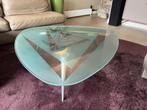 Salontafel glas met gezandstraald motief – organische vorm, Ophalen, Gebruikt, Glas, Minder dan 50 cm