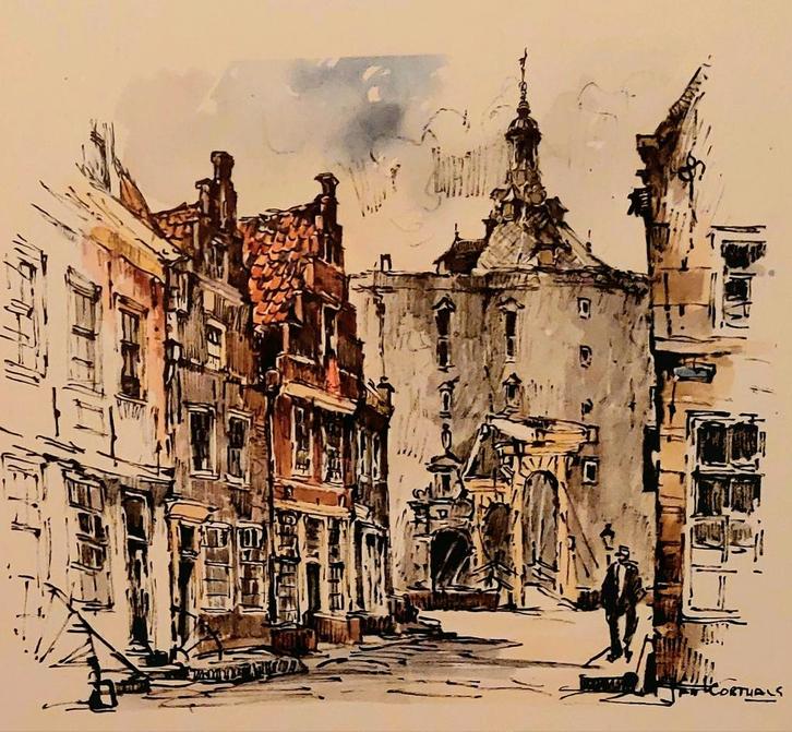 Jan Korthals ... de Drommedaris ... Enkhuizen ..., Antiek en Kunst, Kunst | Tekeningen en Foto's, Ophalen of Verzenden