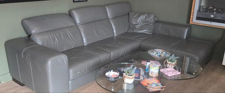 Lederen Hoekbank Montell Grijs, Huis en Inrichting, Banken | Bankstellen, Ophalen of Verzenden