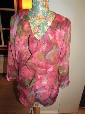 C1047A Lerros mt 38 blouse wijnrood groen roezel chiffon  beschikbaar voor biedingen