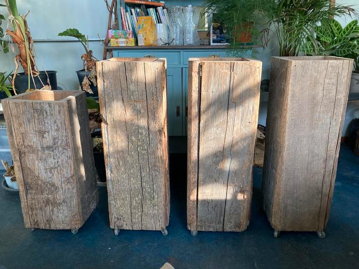 Plantenbak, zuil, hardhout, Tuin en Terras, Bloembakken en Plantenbakken, Zo goed als nieuw, Hout, Binnen, Balkon, Tuin, 60 cm of meer