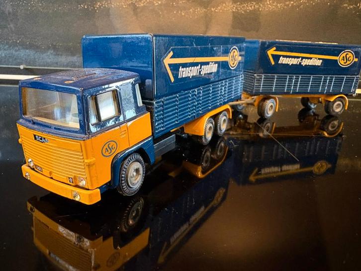 Tekno Scania 141-v8 conv combi ASG in nieuwstaat, Hobby en Vrije tijd, Modelauto's | 1:50, Zo goed als nieuw, Bus of Vrachtwagen