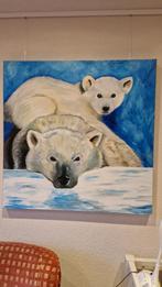 schilderij ijsbeer met jong 1 x 1 mtr. acrielverf, Ophalen, Oorspronkelijke maker, Schilderij, 75 tot 100 cm