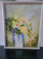 Ingelijste  canvas vaas met narcissen+blauwe regen  54*44, Ophalen of Verzenden