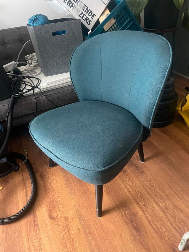 WOOOD Sara Fauteuil - Petrol Kleur !MOET WEG!, Huis en Inrichting, Stoelen, Gebruikt, Eén, Hout, Blauw, Ophalen