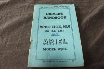 Ariel model W/NG 350cc OHC  motorcycle driver's handbook beschikbaar voor biedingen