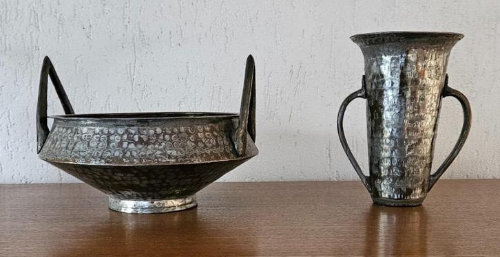 UNIEK: vintage set van (planten)bak, vaas en hanger, Antiek en Kunst, Antiek | Koper en Brons, Koper, Ophalen