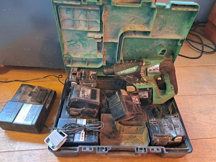 Hitachi DH 36DL 36v Boorhamer + Accu's & Koffers, Doe-het-zelf en Verbouw, Gereedschap | Boormachines, Gebruikt, Boor- en/of Breekhamer