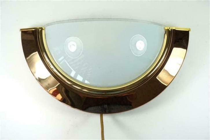Vintage wandlamp halve maan glas met metaal goud/koperkleur, Huis en Inrichting, Lampen | Wandlampen, Ophalen of Verzenden