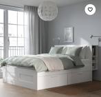 Malm ikea bed 160x200 met achterwand en mieuwe matrassen, Wit, Tweepersoons, Ophalen of Verzenden, Zo goed als nieuw