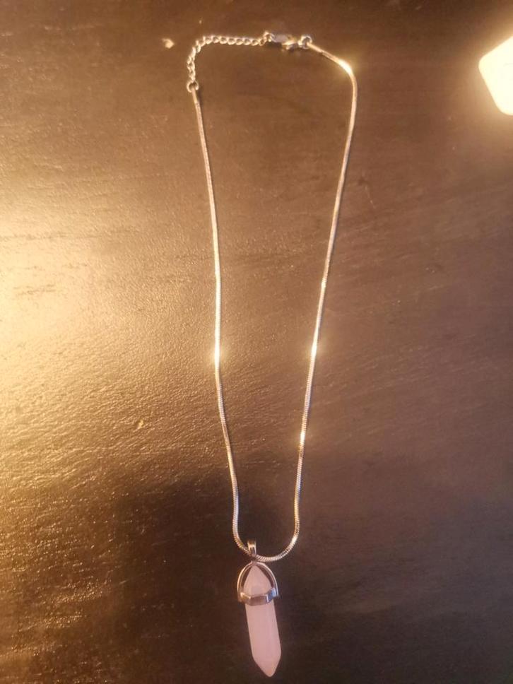 Rozenkwarts Ketting met Zilveren Ketting, Sieraden, Tassen en Uiterlijk, Kettingen, Nieuw, Steen of Mineraal, Met edelsteen, Met hanger