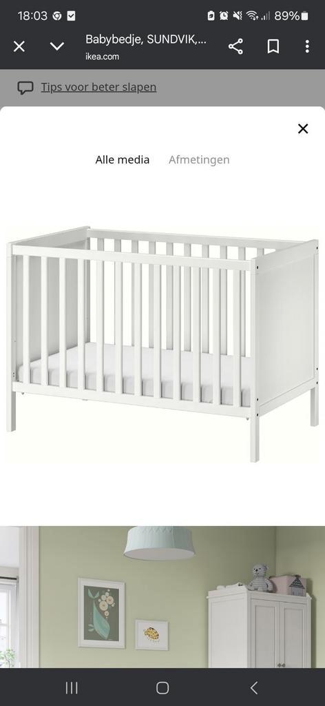 Licht grijze Sundvik ledikantje Ikea., Kinderen en Baby's, Kinderkamer | Complete kinderkamers, Gebruikt, Jongetje of Meisje, Ophalen