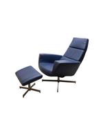 Leren relax fauteuil met voetenbank, Ophalen, Gebruikt, 75 tot 100 cm, Metaal
