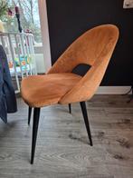 Eetkamerstoelen 6x bruin cognac goud velvet, Gebruikt, Bruin, Ophalen of Verzenden, Stof