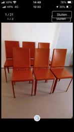 Zes stoelen cognac tuigleer Arper, Huis en Inrichting, Ophalen, Bruin, Leer, Vijf, Zes of meer stoelen