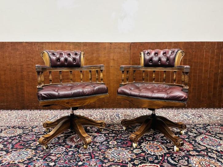 Set Klassiek Engels Chesterfield Bureaustoel, Antiek en Kunst, Antiek | Kantoor en Zakelijk, Ophalen
