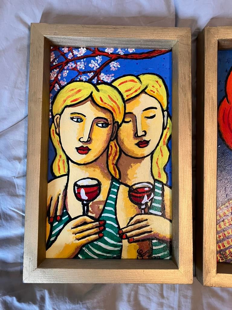 Diverse kleinere orginele acrylverf werken Jacques Tange, Antiek en Kunst, Ophalen