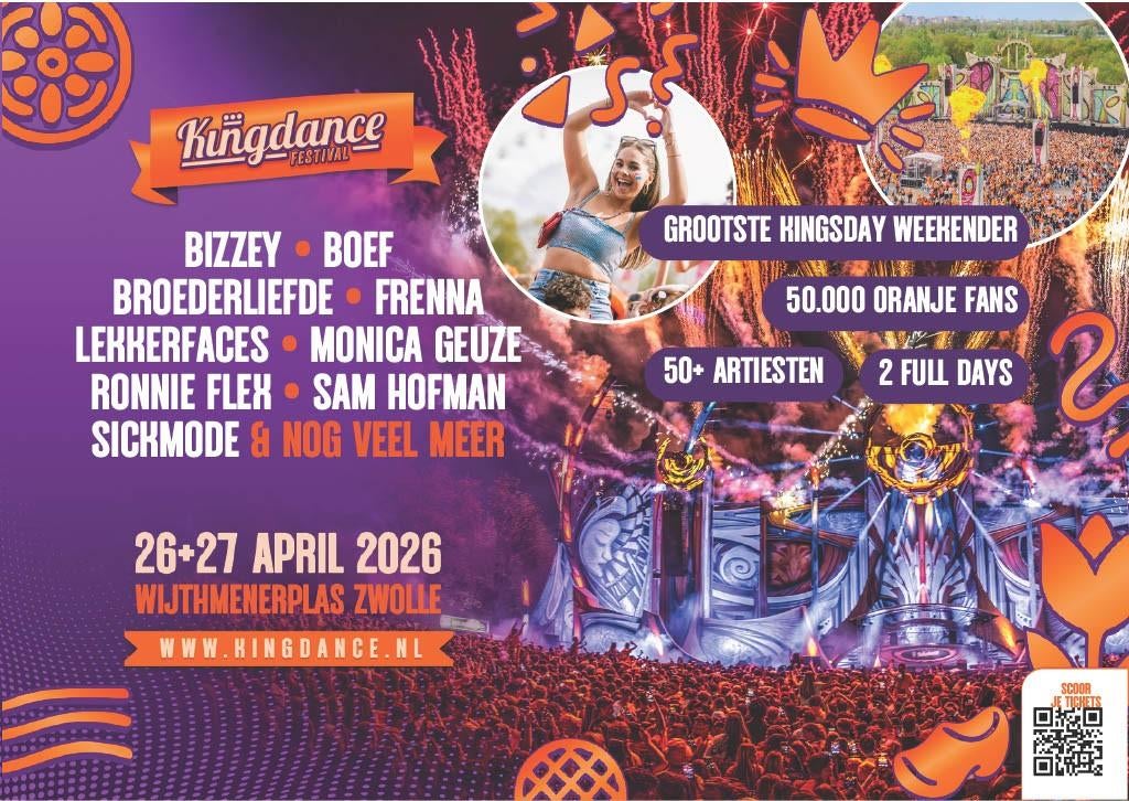 10 Tickets Kingsday Zwolle, Drie personen of meer, April