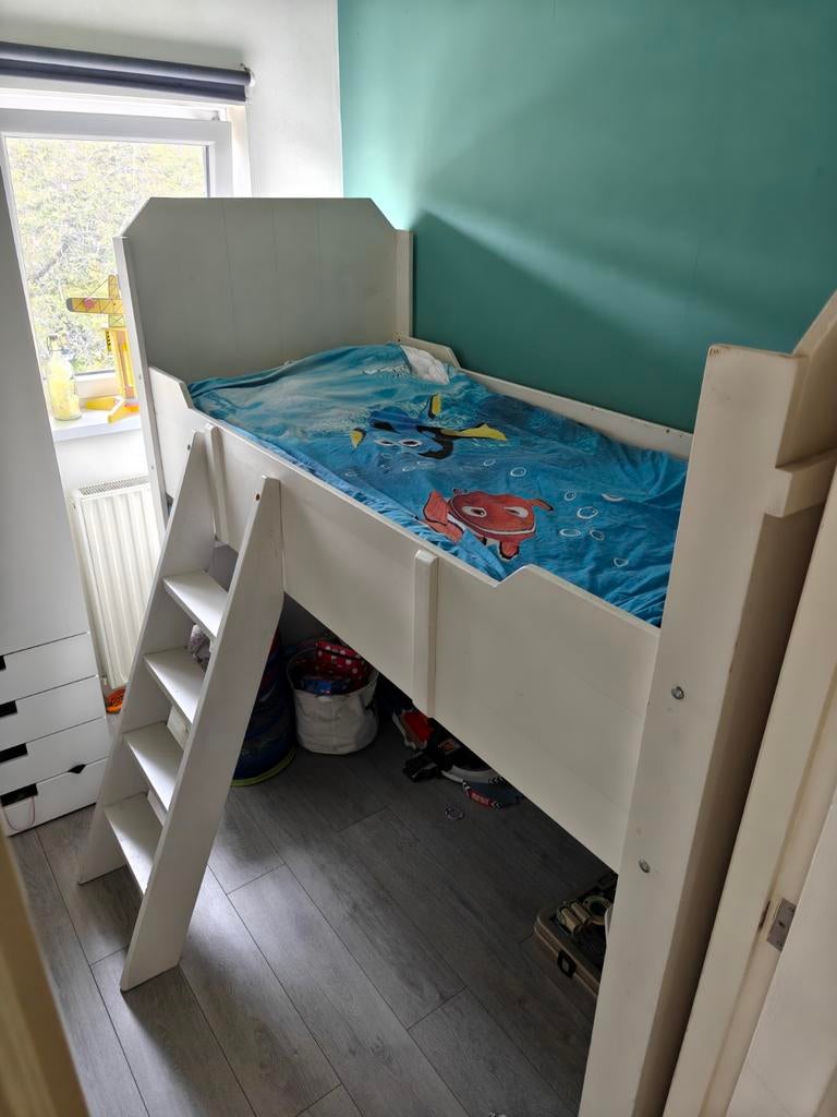 Witte Hoogslaper, Gebruikt, Eenpersoons, Ophalen of Verzenden, 90 cm