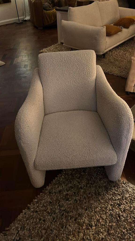 Comfortabele Bouclé Fauteuil - Crème/Wit, Huis en Inrichting, Stoelen, Ophalen, Wit, Zo goed als nieuw, Eén
