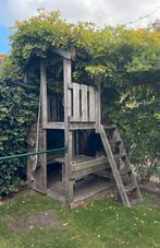 Houten speelhuisje met klimwand en zitje, Ophalen, Gebruikt, Hout