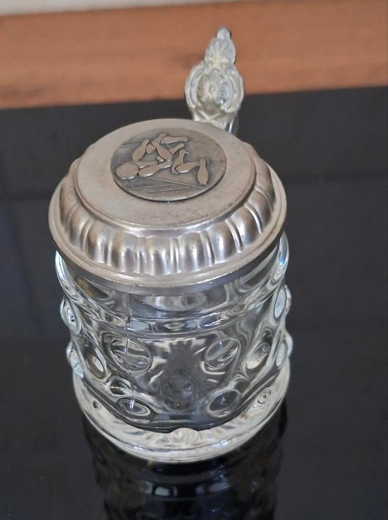 Minibierpul glas met tinnen deksel, Verzamelen, Ophalen of Verzenden, Zo goed als nieuw, Overige typen